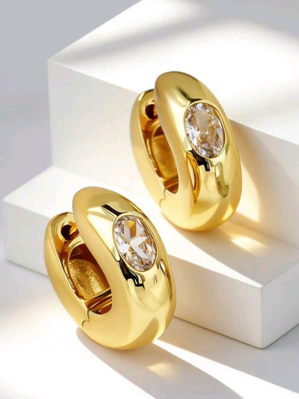 NEW! 18K Gold Plated CZ Chunky Thick Mini Huggie Hoop Earrings